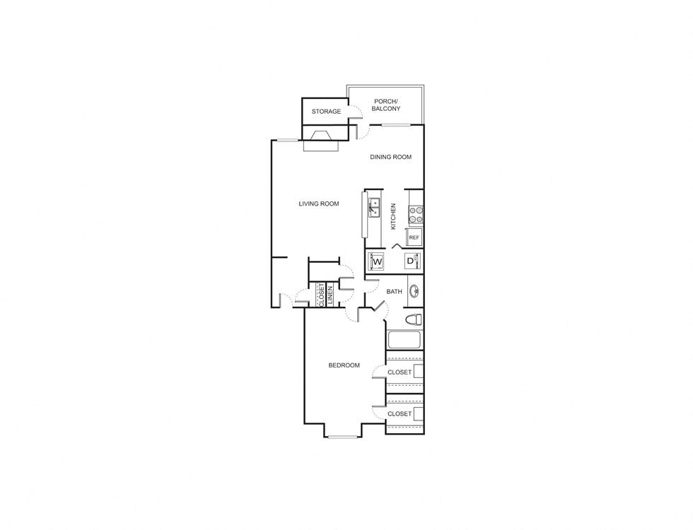 Floor plan for 1 bed, 1 bath, 820 sqft